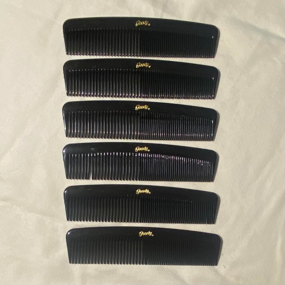 Vintage 1980s Goody Set of 6 Black 5" Combs - Old Store Stock